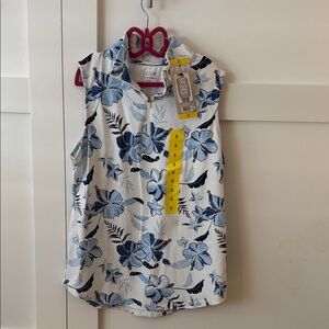 Izod Kids White and Blue Floral Sleeveless Shirt